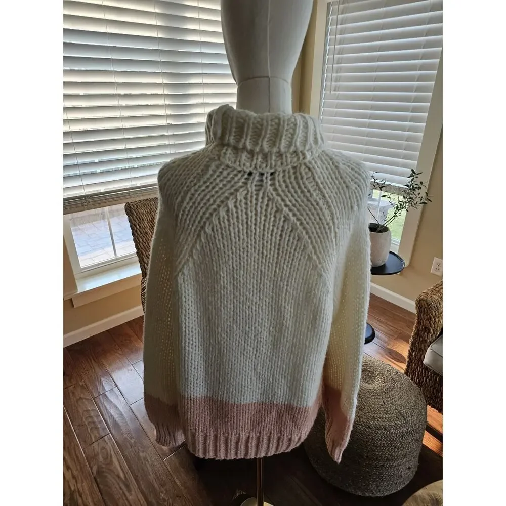 Reiss Hettie Chunky Knit Roll Neck Color Block Wool Blend Sweater L EUC - Picture 5 of 10